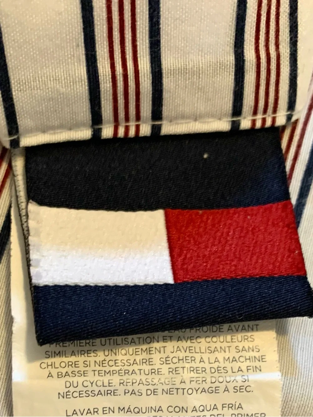 Tommy Hilfiger Queen Sheet Set, Cotton Blend, Navy & Red Pinstripe, 4 Piece